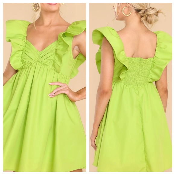 NWT Green Flutter Sleeve Dress - Picture 2 of 2